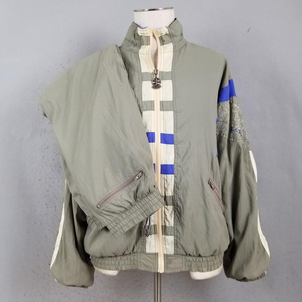 Vintage IXSPA Track Suit Mens Medium Green Colorblock Nylon Jacket Pants 90s